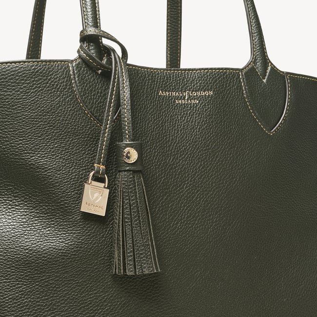 The Hudson Tote in Forest Green Milled Pebble | Aspinal