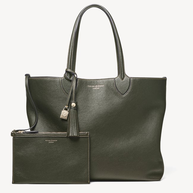 The Hudson Tote in Forest Green Milled Pebble | Aspinal