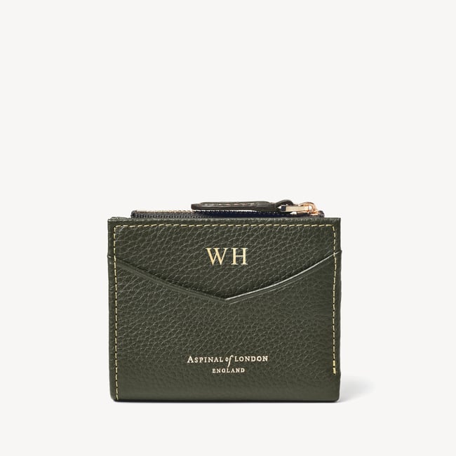 Hudson Coin & Card Holder in Green Pebble | Aspinal of London
