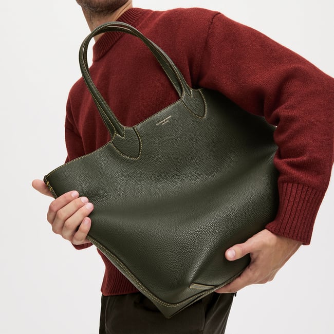 The Hudson Tote in Forest Green Milled Pebble | Aspinal