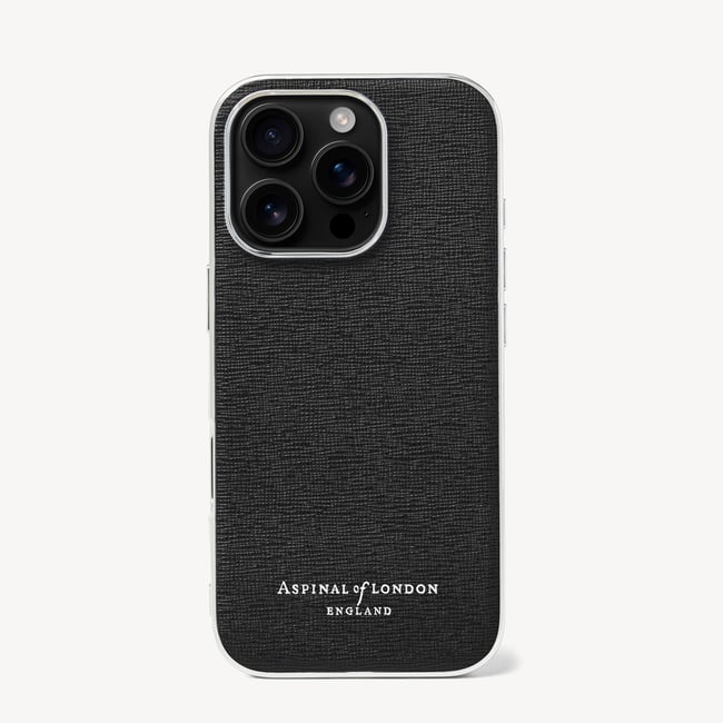 iPhone 16 Pro Case in Black Saffiano | Aspinal of London