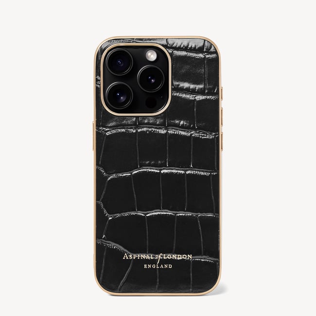 iPhone 15 Pro Case in Deep Shine Black Croc | Aspinal of London