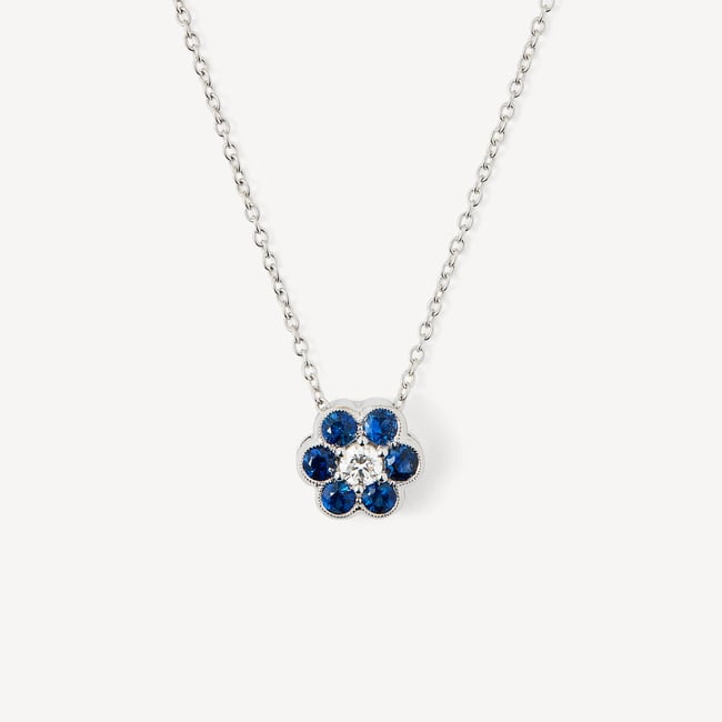 18ct ホワイトゴールド サファイア＆ダイヤモンド ペンダント