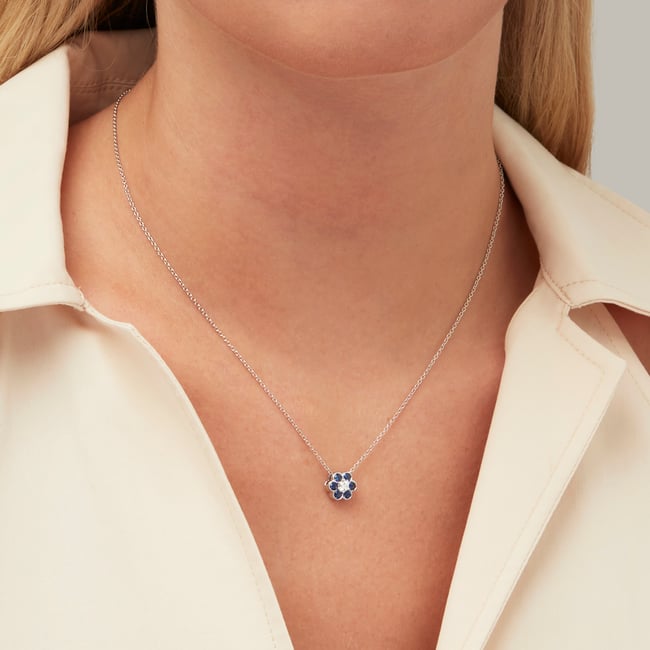 18ct ホワイトゴールド サファイア＆ダイヤモンド ペンダント