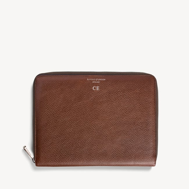 A4 Zipped Padfolio in Tobacco Pebble | Aspinal of London