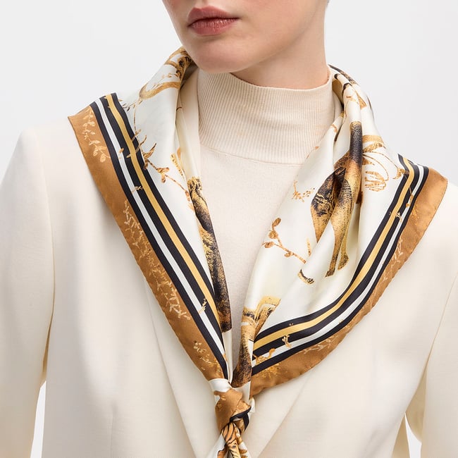 Savannah Silk Scarf in Ivory & Gold Pure Silk | Aspinal