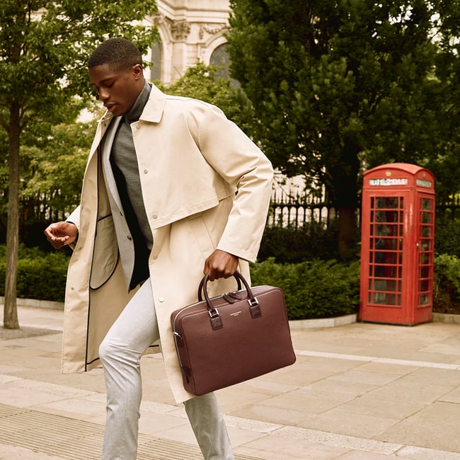 Mount Street Tobacco Pebble Leather Laptop Briefcase Bag