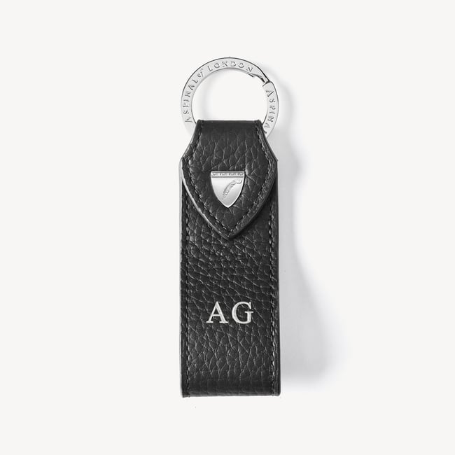 Black Pebble Small Leather Loop Keyring | Aspinal of London
