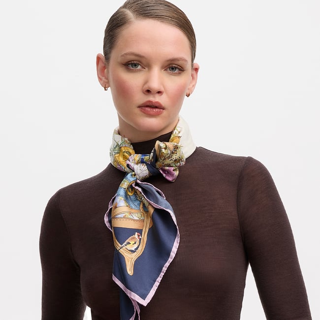 Edwardian Garden Silk Scarf in Navy | Aspinal of London