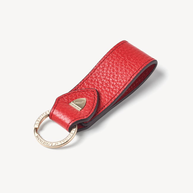 Small Leather Loop Keyring in Cardinal Red Pebble | Aspinal