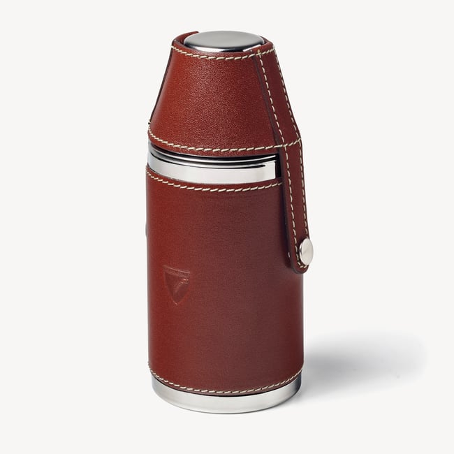 6oz Leather Hunter Flask in Smooth Cognac | Aspinal of London