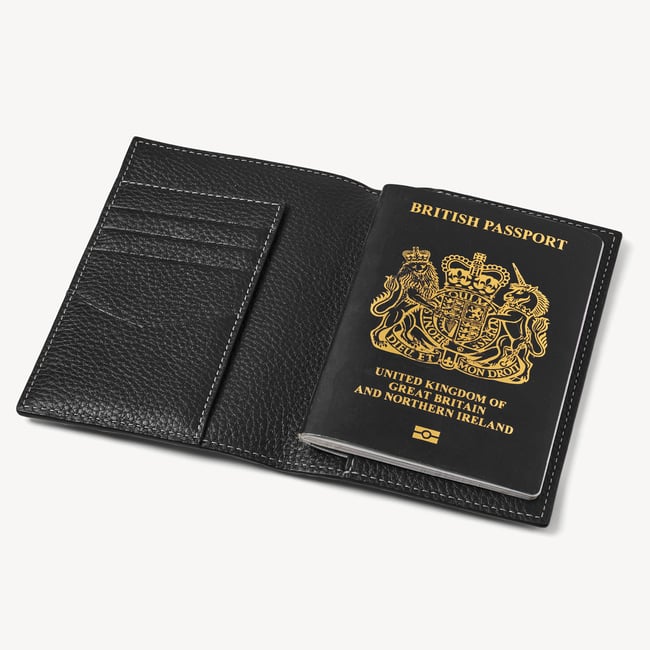 Hudson Passport Cover in Black Milled Pebble | Aspinal of London