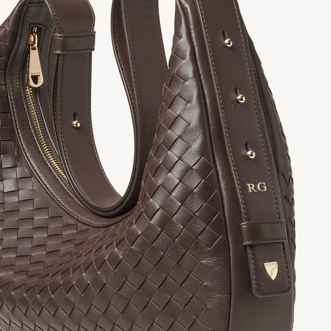 Soho Large Crescent in Chocolate Woven Leather | Aspinal