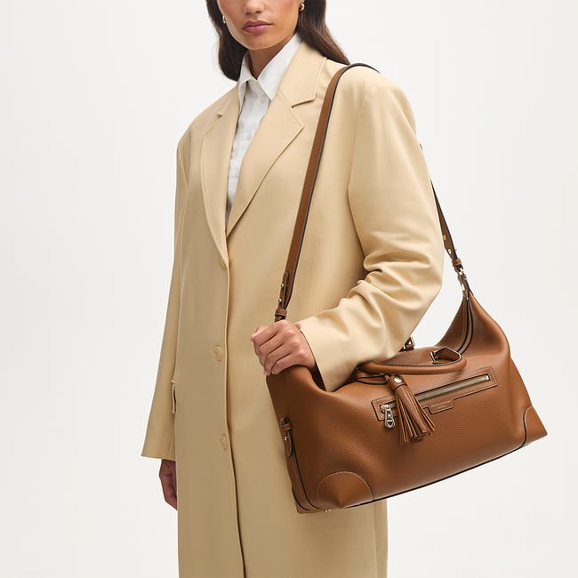 Hudson Weekender Bag in Tan Milled Pebble | Aspinal of London