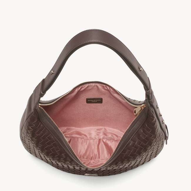 Soho Large Crescent in Chocolate Woven Leather | Aspinal