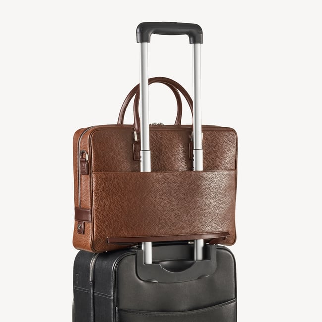 Mount Street Laptop Briefcase in Tobacco Pebble | Aspinal