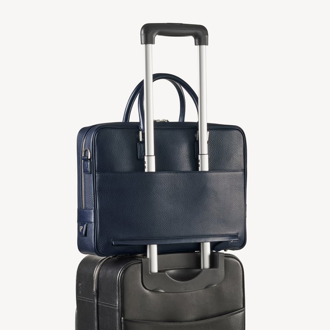 Mount Street Laptop Briefcase in Navy Pebble | Aspinal