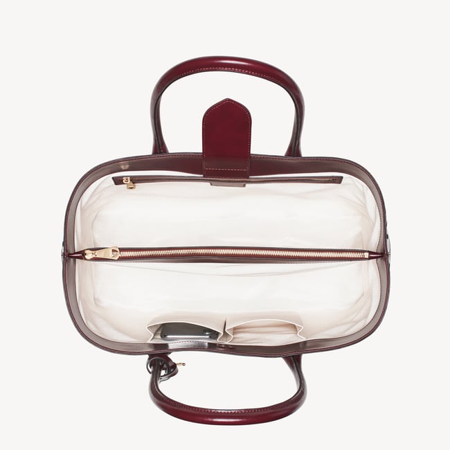 London Tote in Merlot Woven Leather with Charm | Aspinal