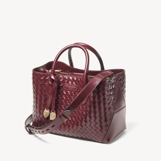 Midi London Tote in Merlot Woven Leather with Charm | Aspinal