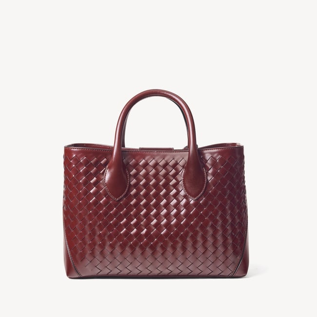 Midi London Tote in Merlot Woven Leather with Charm | Aspinal