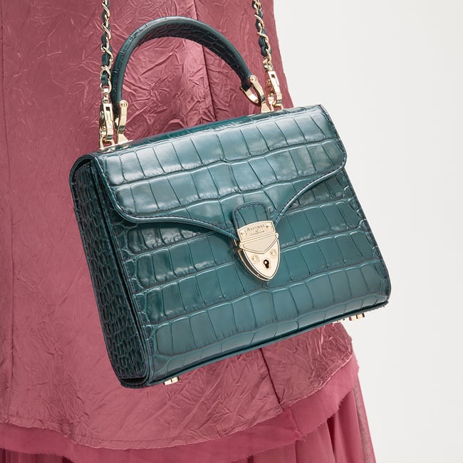 Midi Mayfair® Bag in Deep Shine Blue Ombre Small Croc | Aspinal