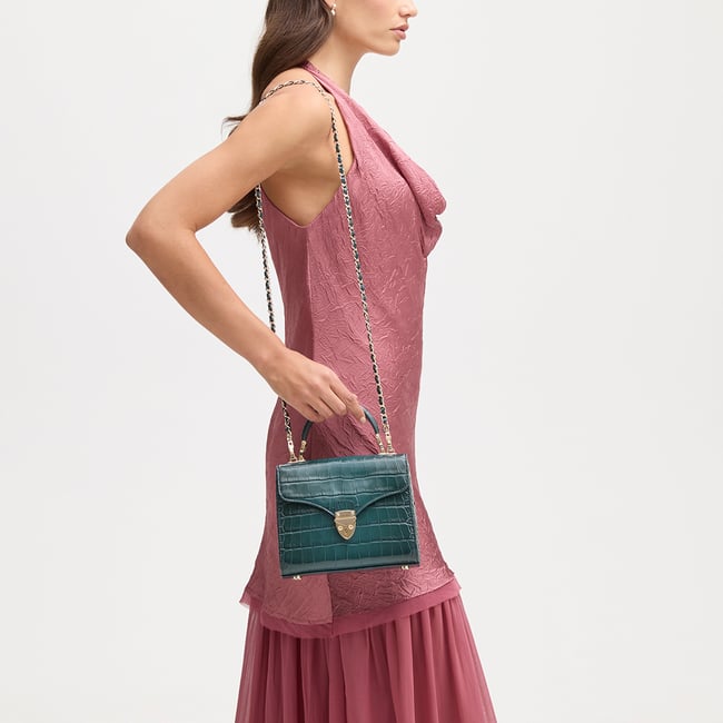 Midi Mayfair® Bag in Deep Shine Blue Ombre Small Croc | Aspinal