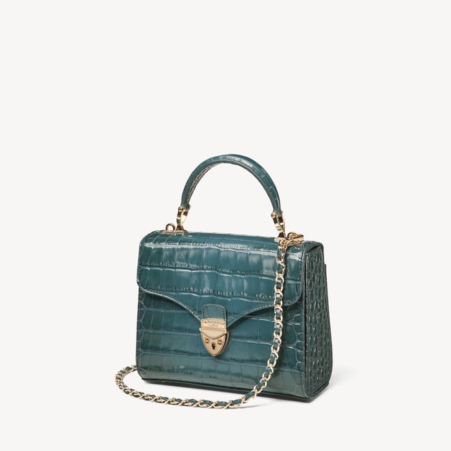 Midi Mayfair® Bag in Deep Shine Blue Ombre Small Croc | Aspinal