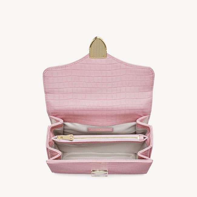 Midi Mayfair® Bag in Deep Shine Powder Lilac Small Croc | Aspinal