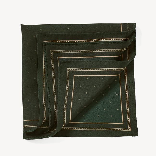 Pure Silk Quadrant Evergreen Pocket Square| Aspinal of London