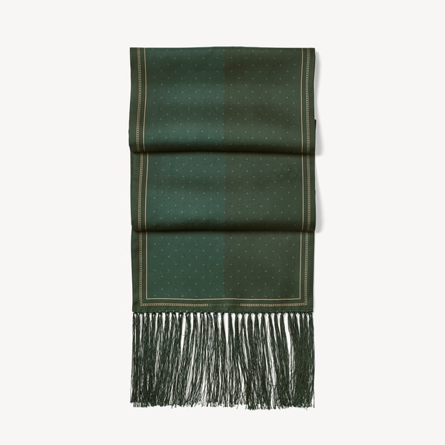 Pure Silk Evergreen Quadrant Tassel Scarf | Aspinal of London Pure Silk Evergreen Quadrant Tassel Scarf | Aspinal of London