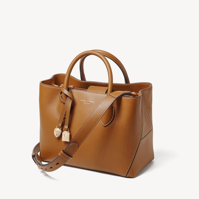 Midi London Tote in Smooth Tan with Engravable Charm | Aspinal
