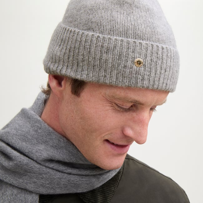 Cashmere Beanie Hat in Mid Grey Melange | Aspinal of London