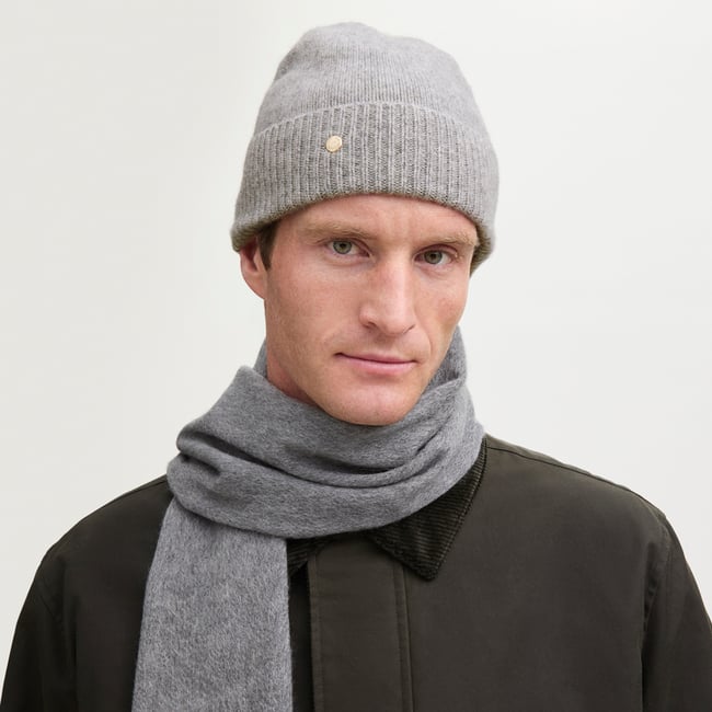 Cashmere Beanie Hat in Mid Grey Melange | Aspinal of London