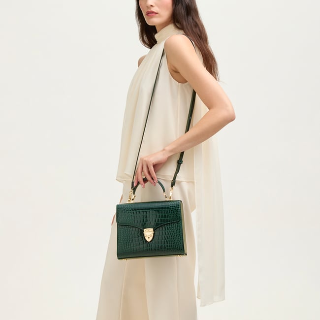 Top Handle Bag: Evergreen Patent Croc Mayfair® Bag | Aspinal