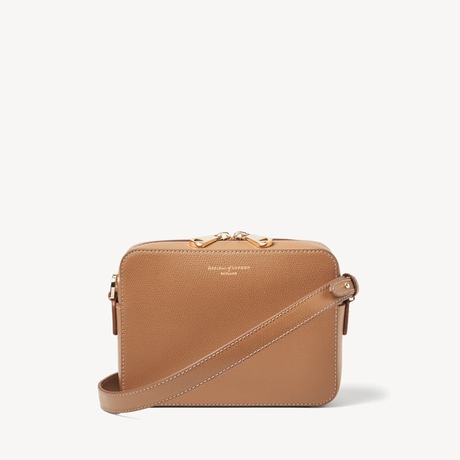 Camera Crossbody in Caramel Soft Saffiano | Aspinal of London