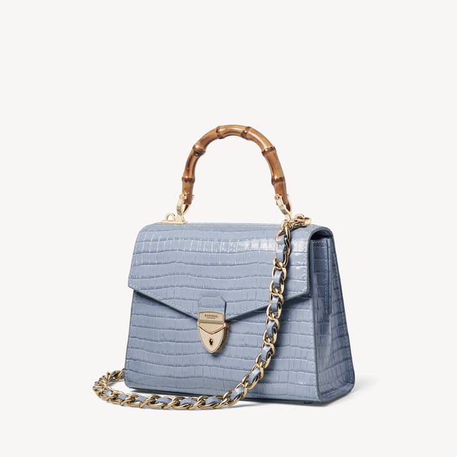 Midi Mayfair® 2 in Deep Shine Sky Blue Small Croc | Aspinal