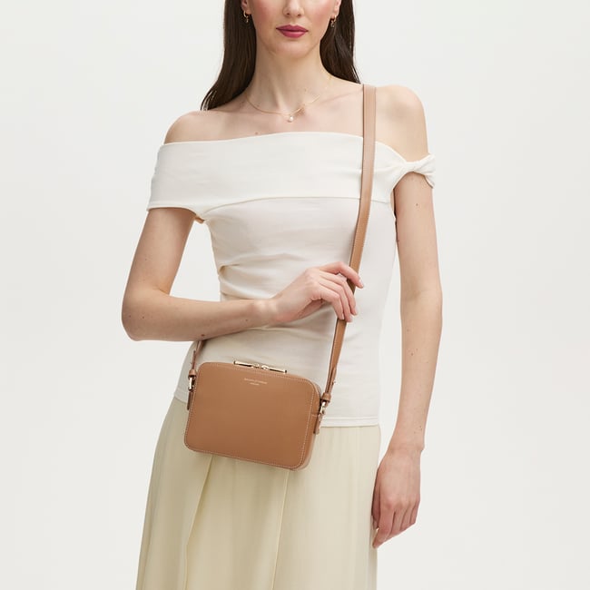Camera Crossbody in Caramel Soft Saffiano | Aspinal of London