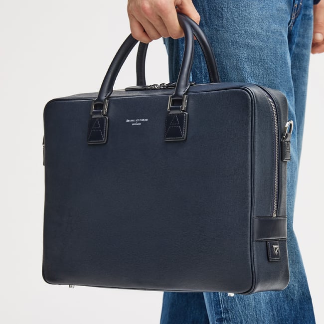 Mount Street Laptop Briefcase in Navy Saffiano | Aspinal
