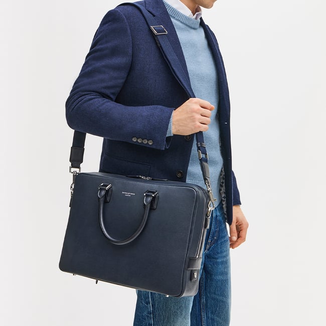 Mount Street Laptop Briefcase in Navy Saffiano | Aspinal Mount Street Laptop Briefcase in Navy Saffiano | Aspinal