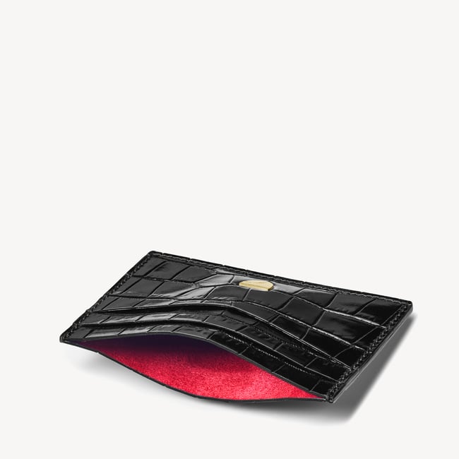Slim Credit Card Holder Black Croc | Aspinal of London