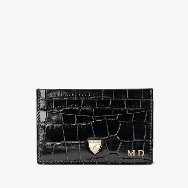Slim Credit Card Holder Black Croc | Aspinal of London