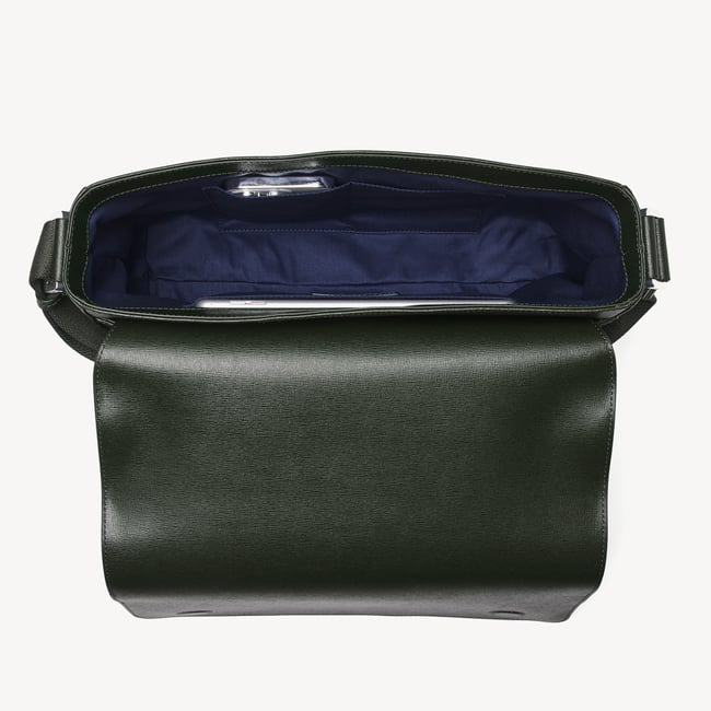 Reporter Messenger in Forest Green Saffiano | Aspinal of London