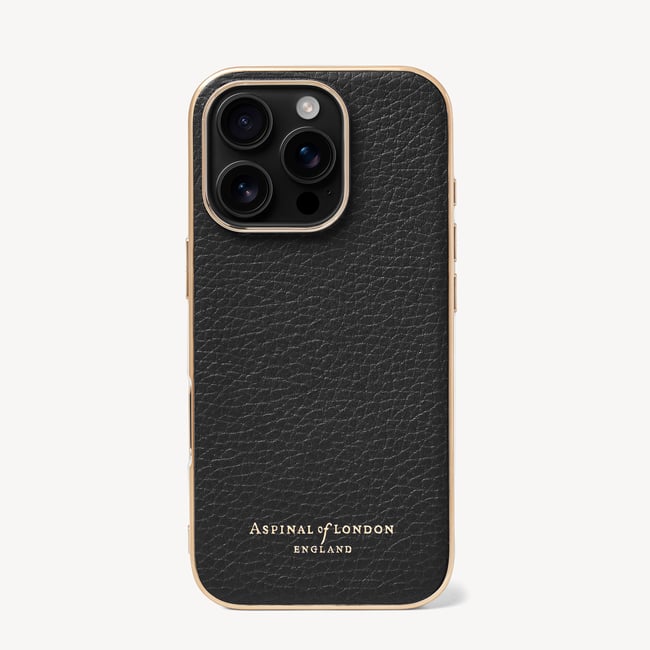 iPhone 16 Pro Case in Black Pebble & Gold Edge | Aspinal