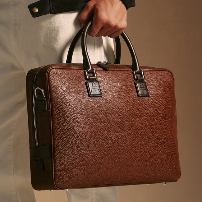 Mount Street Laptop Briefcase in Tobacco Pebble | Aspinal