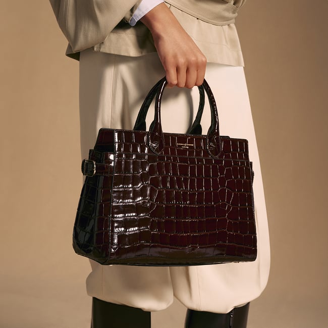 Savannah in Deep Shine Dark Amazon Brown Croc | Aspinal of London