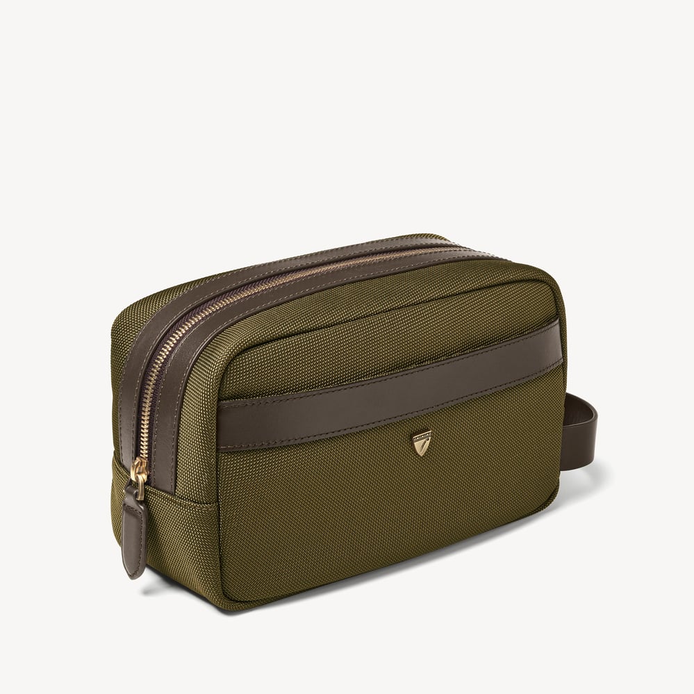 Double Zip Mount Street Wash Bag in Tobacco Pebble | Aspinal