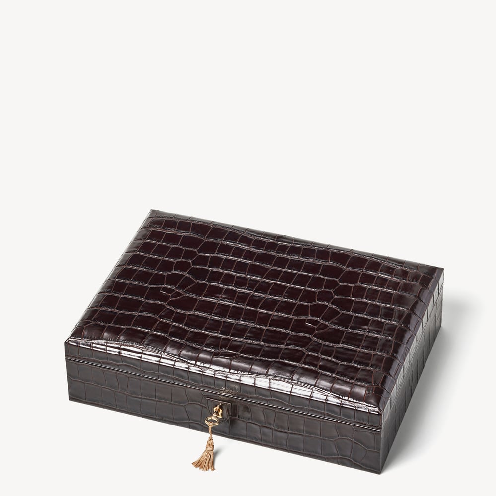 Glasses Case in Deep Shine Amazon Brown Croc | Aspinal of London