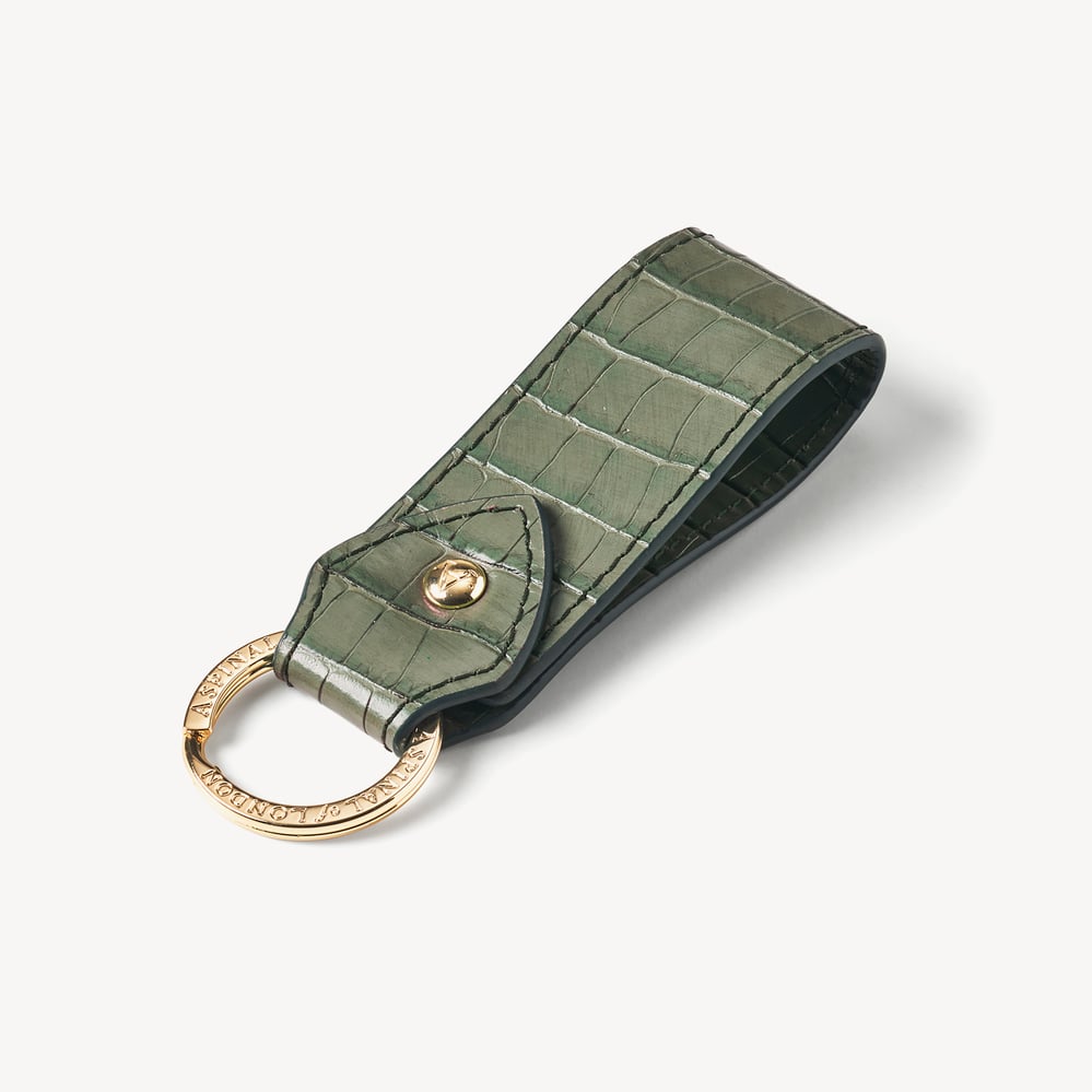 Small Leather Loop Keyring in Amazon Brown Croc | Aspinal