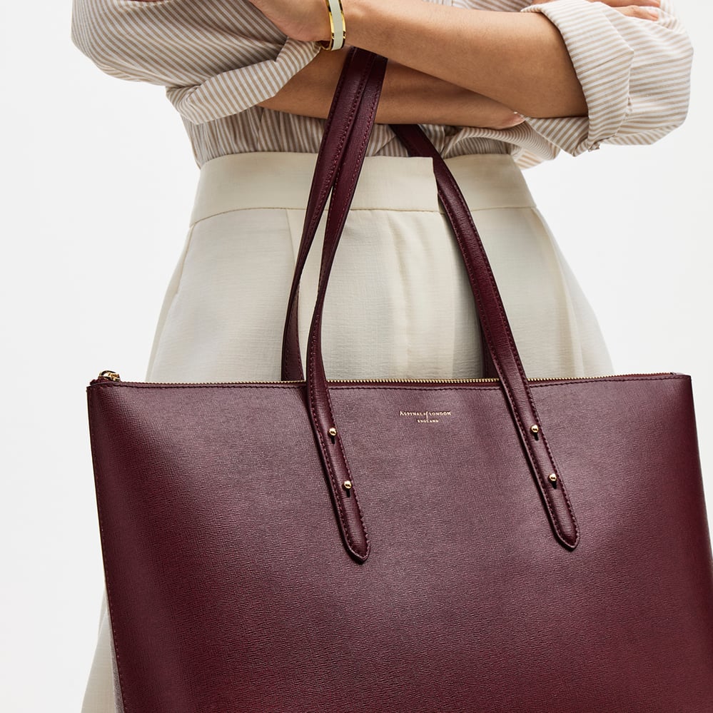 London Tote in Black Pebble with Charm | Aspinal of London