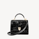 Black Patent Croc Midi Mayfair® Bag with Chain Strap | Aspinal